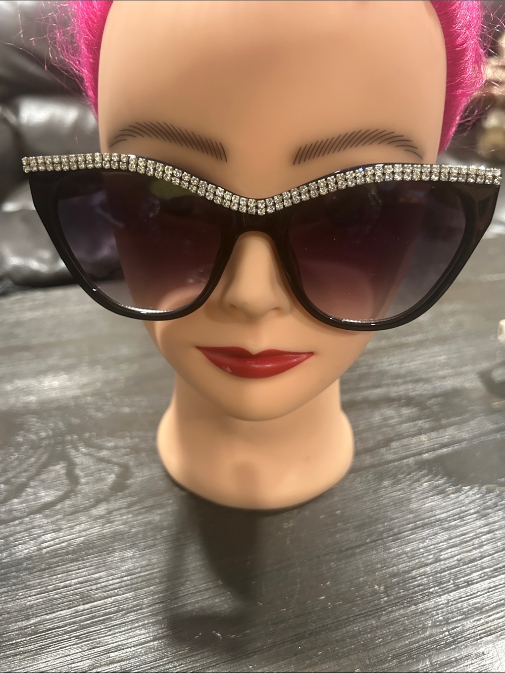 Women's Black Rhinestone Cat-Eye Sunglasses
